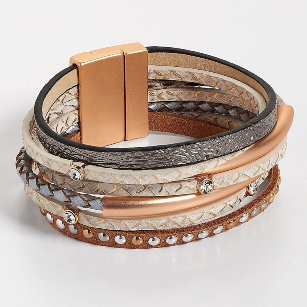 neutral tones multi row magnetic bracelet